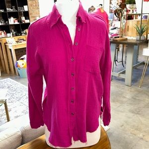 Gauze oversized raw hem top